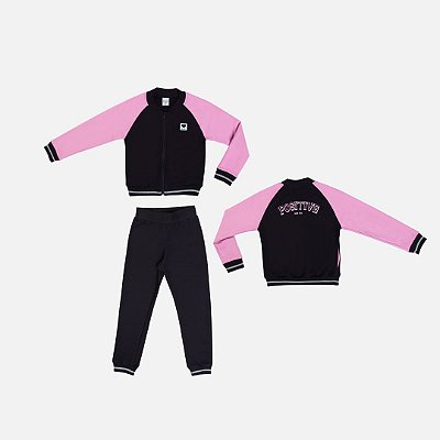 Conjunto College Jaqueta E Calça Moletom Infantil Menina Have Fun 29363 Preto