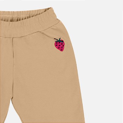Conjunto Casaco Estampa Morango E Calça Molecotton Infantil Menina Have Fun 29400 Bege