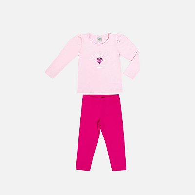 Conjunto Blusa Manga Longa E Calça Cotton Infantil Menina Have Fun 29401 Rosa