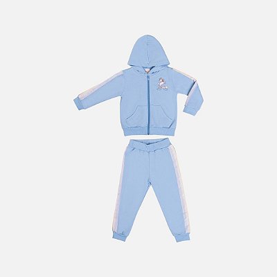 Conjunto Moletom Com Capuz E Calça Moletom Unicórnio Infantil Menina Have Fun 29407 Azul Claro