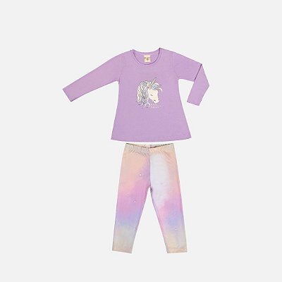 Conjunto Blusa Manga Longa Unicórnio E Calça Legging Colorida Infantil Menina Have Fun 29408 Rosa