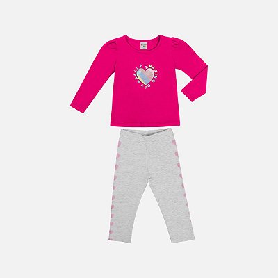 Conjunto Blusa Manga Longa E Calça Legging Cotton Infantil Menina Have Fun 29409 Azul Marinho