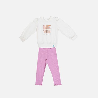 Conjunto Casaco Molecotton Comfort E Calça Legging Infantil Menina Have Fun 29418 Offwhite