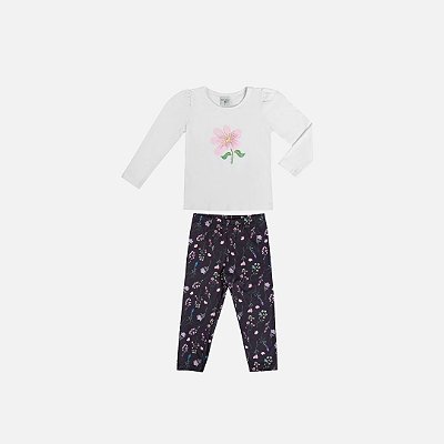 Conjunto Casaco Moletom Bordado Flor E Calça Molecotton Infantil Menina Have Fun 29428 Rosa