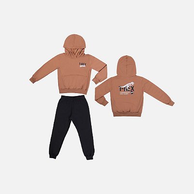 Conjunto Moletom Com Capuz E Calça Moletom Infantil Menino Have Fun 29455 Marrom