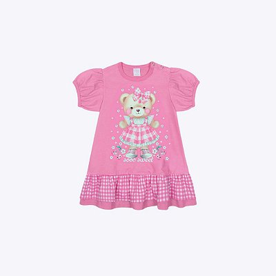 Vestido Rosa Ursinho Bebê Menina Mundo Cinti 10401