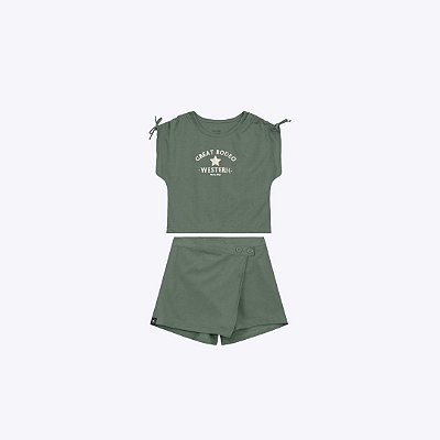 Conjunto Blusa Manga Curta E Shorts-Saia Juvenil Menina Brandili 26638 Preto