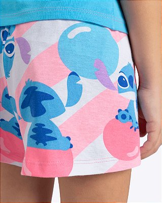 Pijama Manga Curta Algodão Stitch Infantil Feminino Puket 030403022