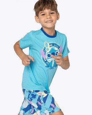 Pijama Manga Curta Algodão Stitch Infantil Masculino Puket 030403025