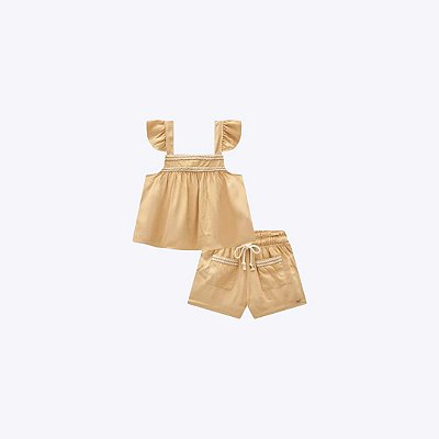 Conjunto Blusa Bata Boxy E Shorts Em Viscose Infantil Menina Infanti 85233 Rosa
