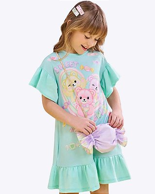 Vestido em Meia Malha Ursinho Acompanha Bolsa Infantil Feminino Infanti 83026