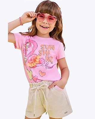 Conjunto Blusa em Meia Malha e Shorts em Moletom sem Pelúcia Infantil Feminino Infanti 83455