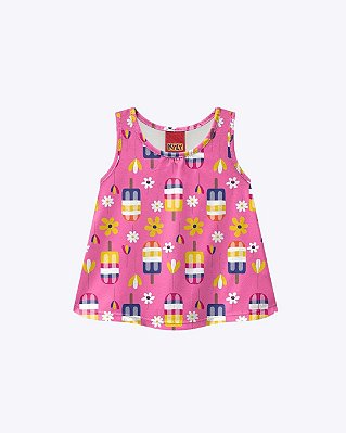 Conjunto Blusa Regata e Shorts Ciclista Cotton Infantil Feminino Kyly 1001249