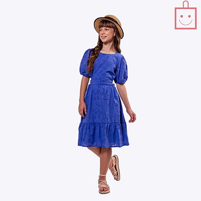 Vestido em Laise Azul Juvenil Menina Vigat 7861