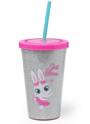 Copo com Canudo Glitter Coelha Bailarina 050401606 Puket