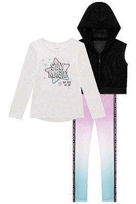 Conjunto Infantil Feminino Manga Longa com Colete Infanti 51155