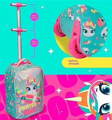 Mochila Escolar com Rodinha Pequena Unicórnio Skate Puket 050403163