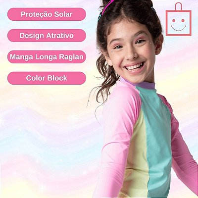 Camiseta Para Nadar Color Block Teen Menina Moda Praia Puket 110500583