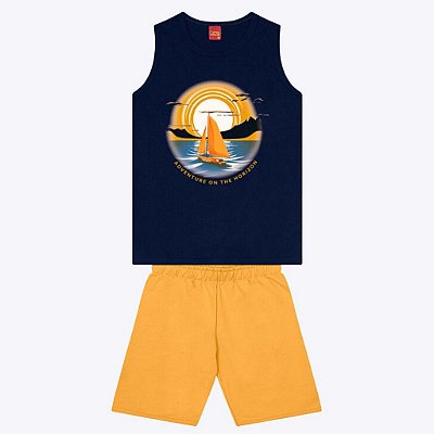 Conjunto Camiseta Regata e Bermuda Lisa Infantil Masculino Kyly 1000401
