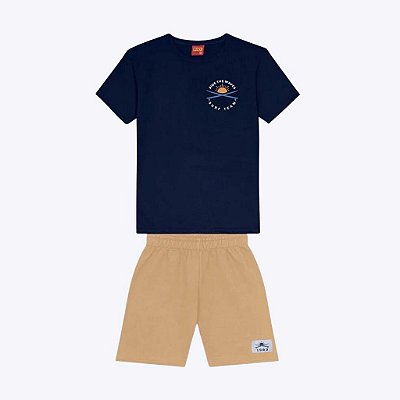 Conjunto Camiseta Manga Curta Lettering e Bermuda Moletom Infantil Masculino Kyly 1000404