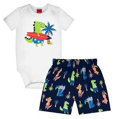 Conjunto com Body Manga Curta Bebê Masculino Kyly 111425