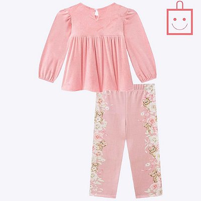 Conjunto de Bata em Veludo com Calça Legging em Termoskin Peluciado Bebê Feminino Infanti  71971