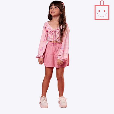Conjunto Blusa Boxy com Shorts em Malha Texturizada Lilás Infantil Feminino Infanti 71809