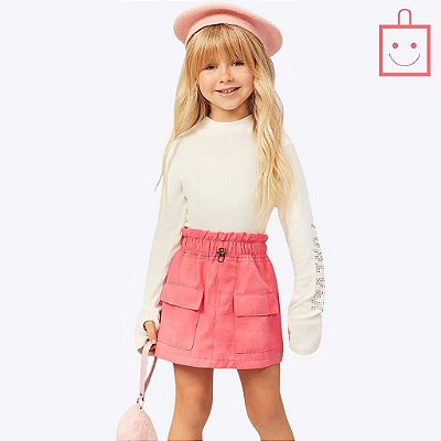 Conjunto Blusa em Ribana Manga Longa e Short Saia em Tecido Alfaiataria Infantil Menina Infanti 72437