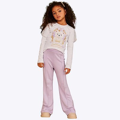 Conjunto Blusa Tule Manga Princesa e Calça Flare Infantil Feminina Infanti 70943