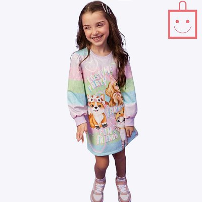 Vestido Manga Longa Colorido em Termoskin Infantil Feminino Infanti 72069