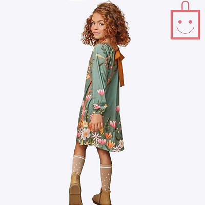 Vestido Manga Longa Estampa Ursinho Infantil Feminino Infanti 70400