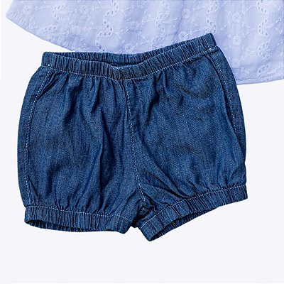 Conjunto Blusa em Lese e Shorts Azul Jeans Bebê Menina Vigat 2610