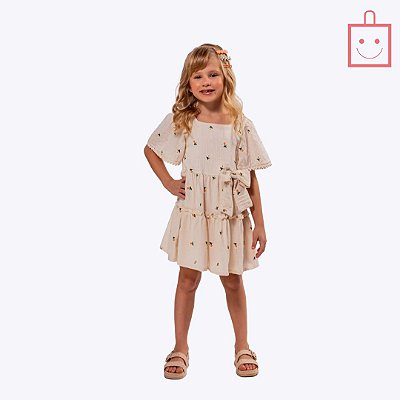 Vestido Estampa Bordado Florzinha Infantil Menina Vigat 4881