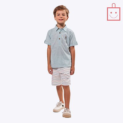 Conjunto Camisa Social e Bermuda Listrada Infantil Menino Vigat 3969