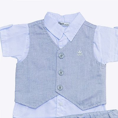 Conjunto Colete Alfaitaria com Camisa Manga Curta e Bermuda Bebê Menino Vigat 1117
