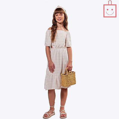 Vestido Manga Curta Off White Juvenil Menina Vigat 7854