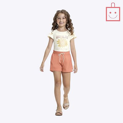 Conjunto Blusa Manga Curta e Shorts Malha Waffle Infantil Menina Have Fun 28902