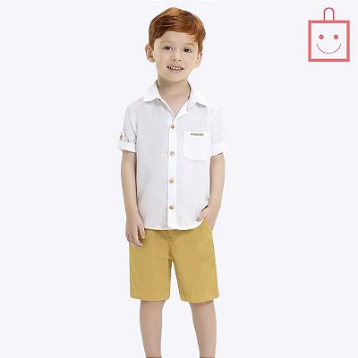 Conjunto Camisa Social Manga Curta e Bermuda Sarja Comfort Infantil Menino Have Fun 29010
