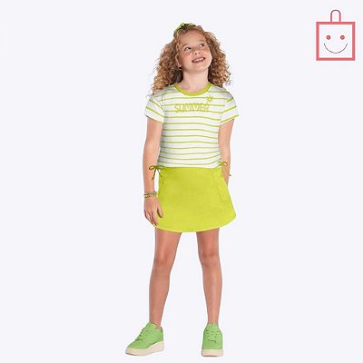 Conjunto Blusa Manga Curta e Saia Moletinho Summer Infantil Menina Kyly 1000264