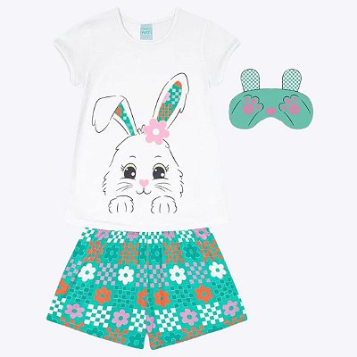 Pijama Manga Curta Brilha no Escuro com Máscara de Dormir Infantil Menina Kyly 1000449