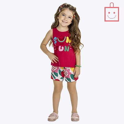 Conjunto Blusa Regata e Shorts Estampado Infantil Menina Kyly 1000536