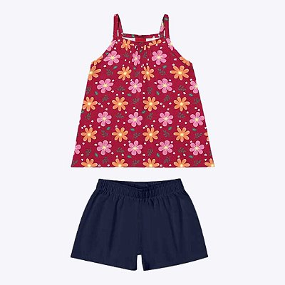 Conjunto Blusa Regata Estampada e Shorts Liso Infantil Menina Kyly 1000534