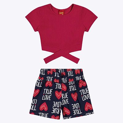Conjunto Blusa Cropped e Shorts Estampado Juvenil Menina Kyly 1000568