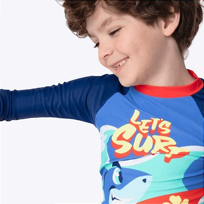 Camiseta de Nadar Tubarão Aloha Infantil Menino Moda Praia Puket 110401134