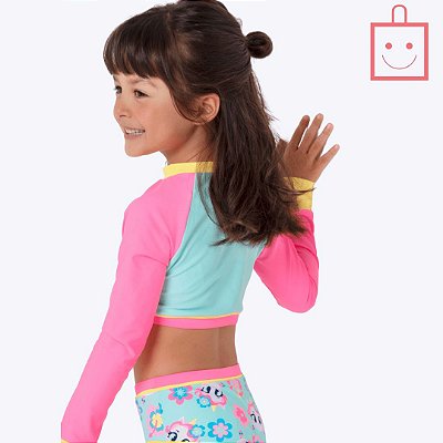 Conjunto Cropped Manga Longa e Calcinha Biquíni Unicórnio Aloha Infantil Menina Moda Praia Puket 110401100