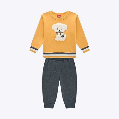 Conjunto Moletom Peluciado Bordado Ursinho Infantil Menino Kyly 1000813