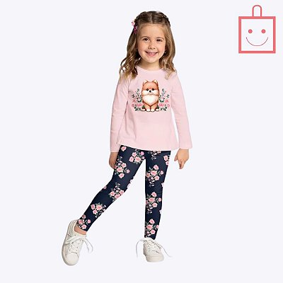 Conjunto Blusa Manga Longa e Calça Legging Infantil Menina Kyly 1000754