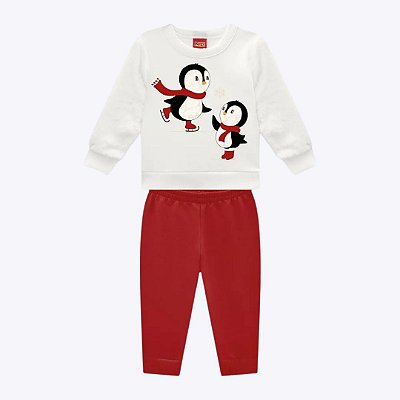 Conjunto Moletom Peluciado Pinguim Infantil Menina Kyly 1000745