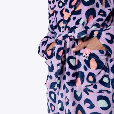 Roupão Manga Longa Soft Onça Adulto Feminino Puket 030602819