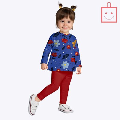 Conjunto Blusa Manga Longa Flores e Calça Legging Infantil Menina Kyly 1000734